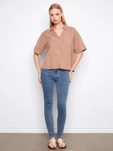 S/S BLOUSE | BUTTON UP-Top-CHARLIE B-Coriander