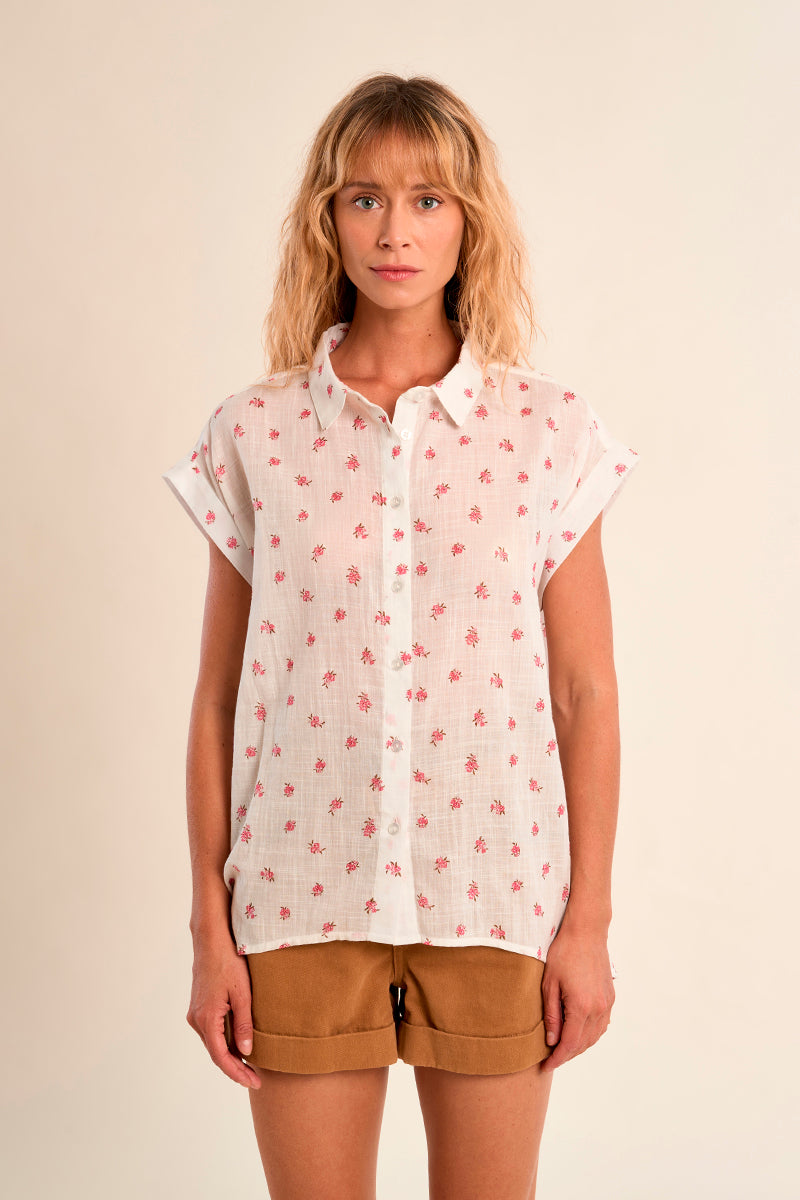 S/S BLOUSE | COTTON FLORAL-Top-MOLLY BRACKEN-Coriander