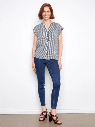 S/S BLOUSE | GINGHAM PRINT-Top-CHARLIE B-Coriander