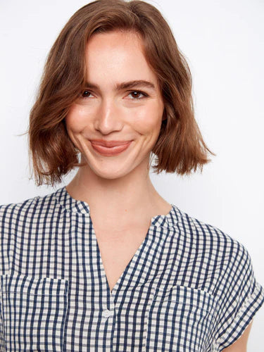 S/S BLOUSE | GINGHAM PRINT-Top-CHARLIE B-Coriander