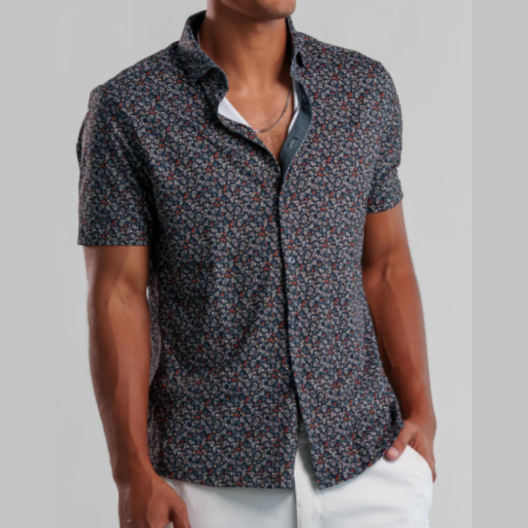 S/S BUTTON UP SHIRT | WILDFLOWER-Shirt-STONE ROSE-SMALL-Black-Coriander