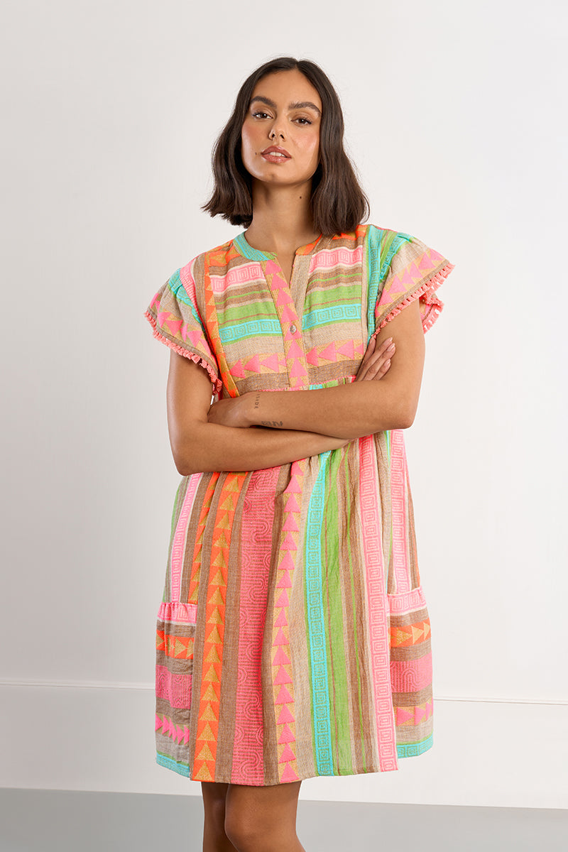 S/S DRESS | TASSEL TRIM-Dress-MOLLY BRACKEN-SMALL-MULTICOLOUR-Coriander