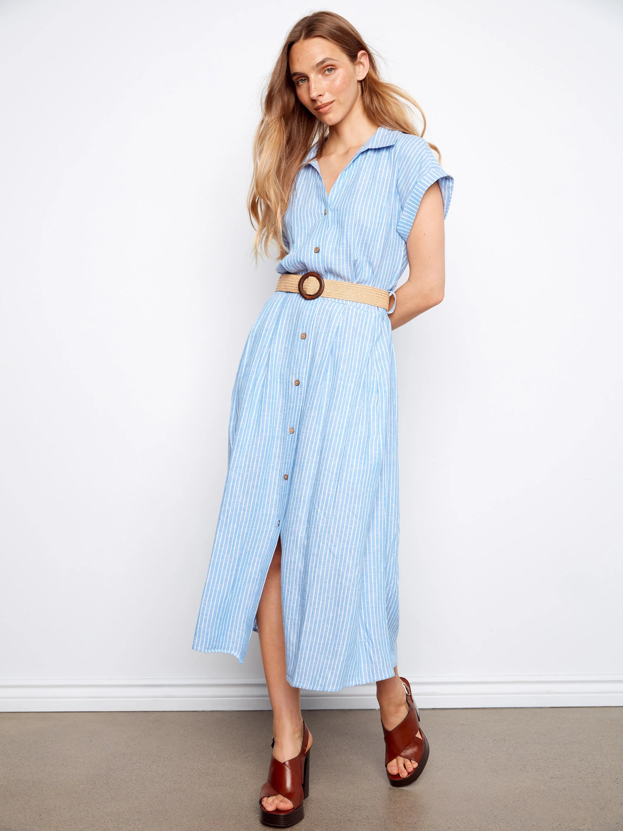 S/S MAXI DRESS | BUTTON UP: BLUE BELL-Dress-CHARLIE B-Coriander
