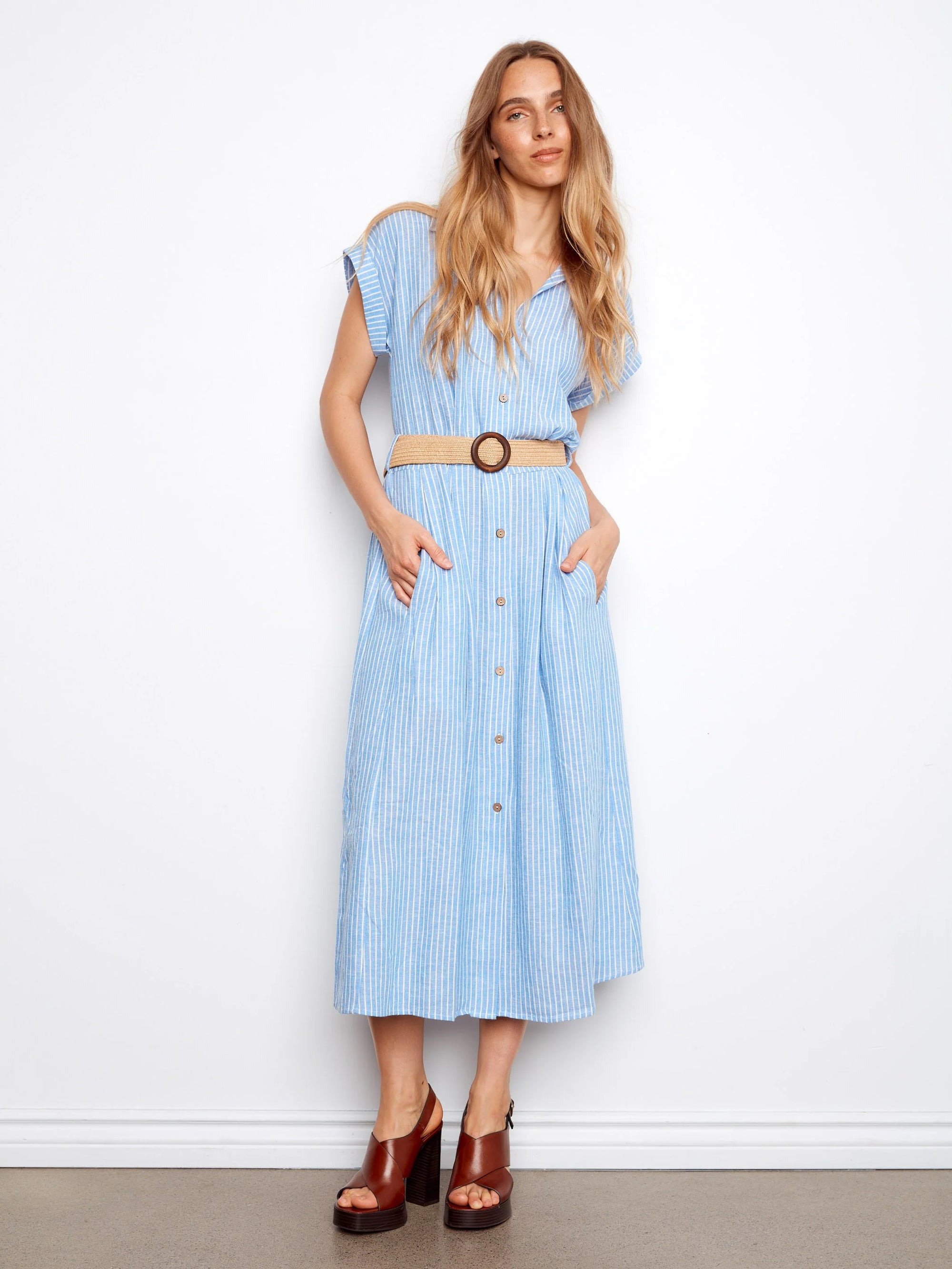 S/S MAXI DRESS | BUTTON UP: BLUE BELL-Dress-CHARLIE B-Coriander