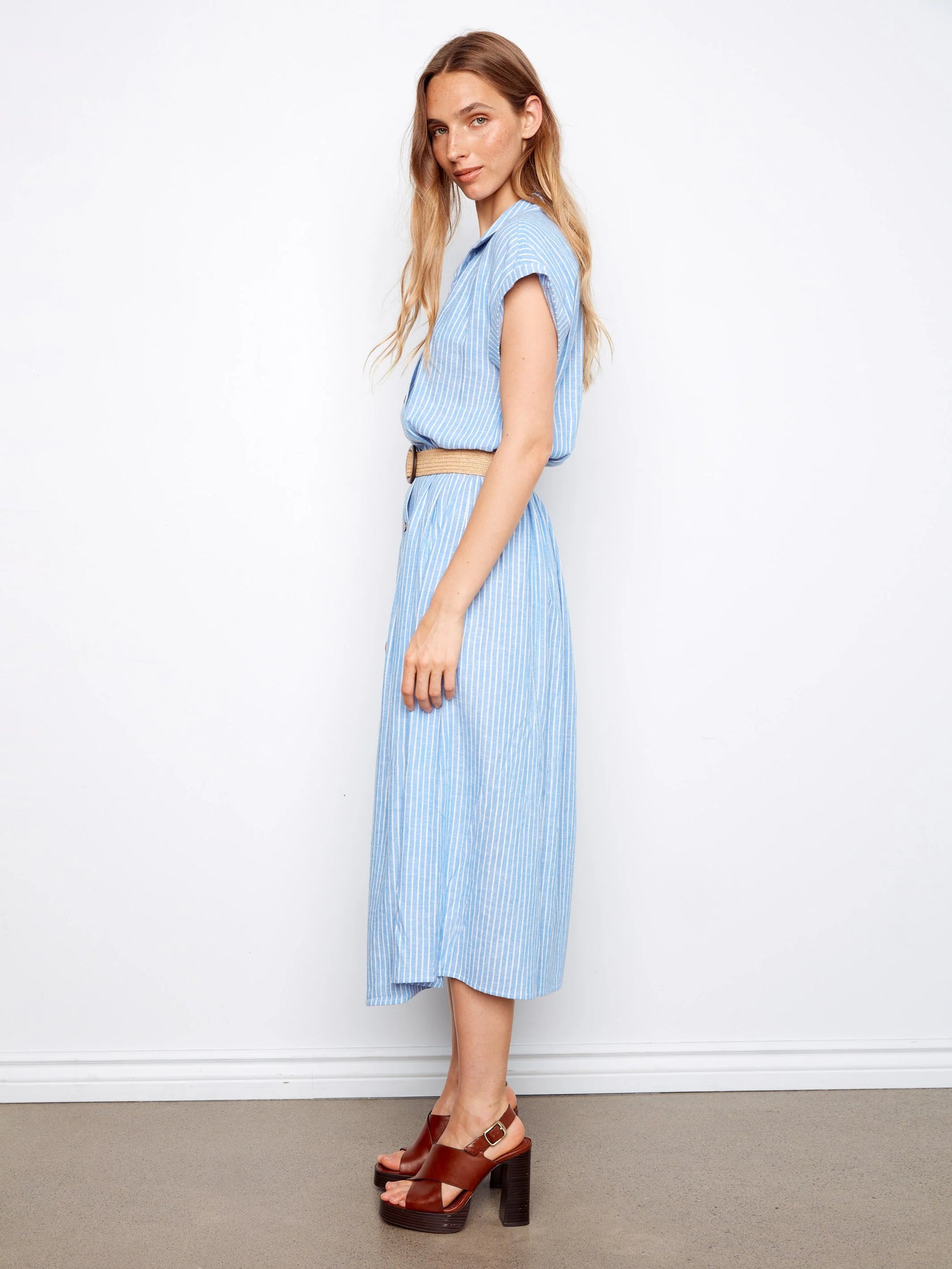 S/S MAXI DRESS | BUTTON UP: BLUE BELL-Dress-CHARLIE B-Coriander