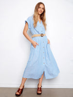 S/S MAXI DRESS | BUTTON UP: BLUE BELL-Dress-CHARLIE B-SMALL-BLUE BELL-Coriander