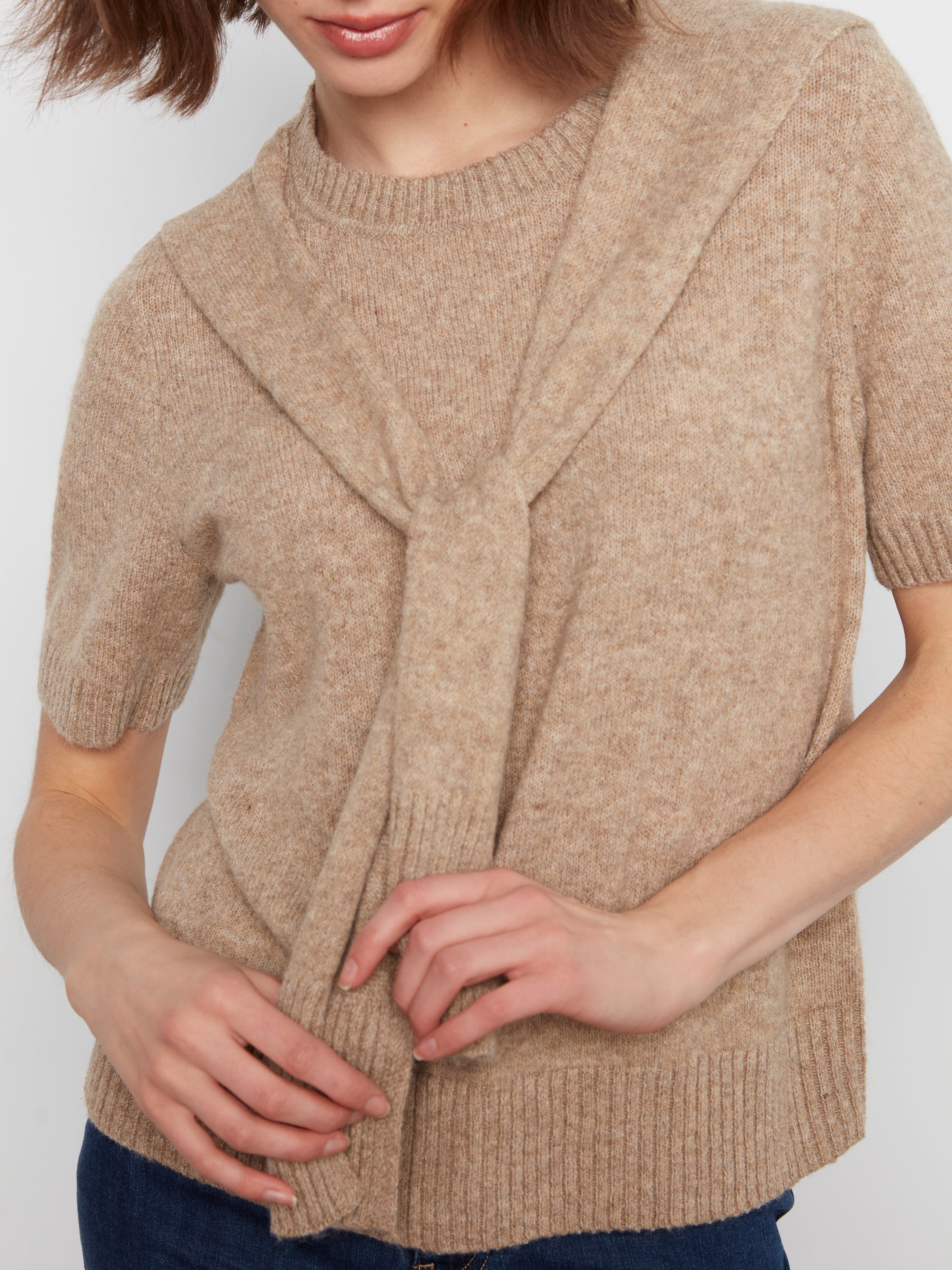 S/S PULLOVER SWEATER | KNOTTED SLEEVES-Jackets & Sweaters-CHARLIE B-Coriander