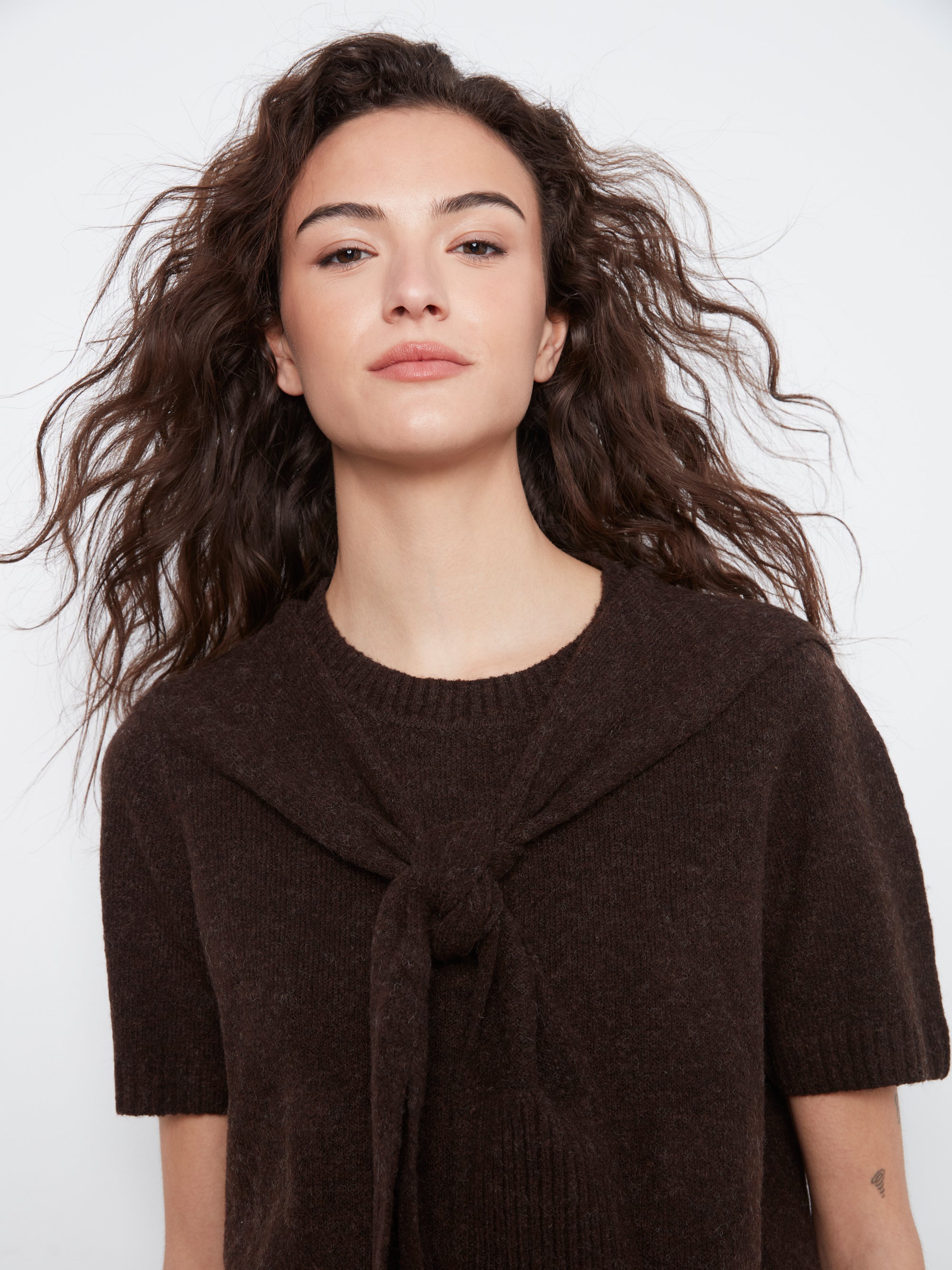 S/S PULLOVER SWEATER | KNOTTED SLEEVES-Jackets & Sweaters-CHARLIE B-Coriander