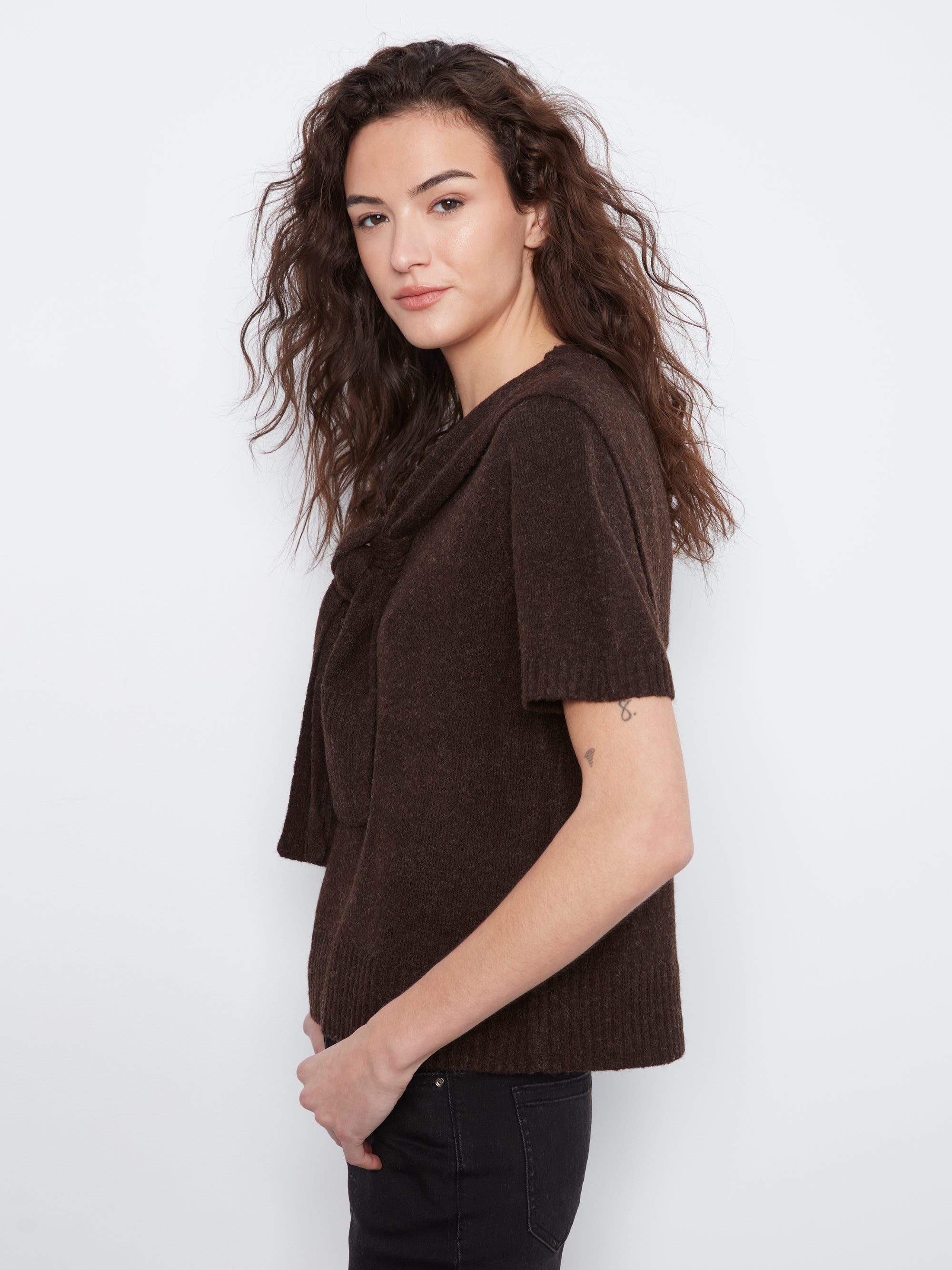 S/S PULLOVER SWEATER | KNOTTED SLEEVES-Jackets & Sweaters-CHARLIE B-Coriander