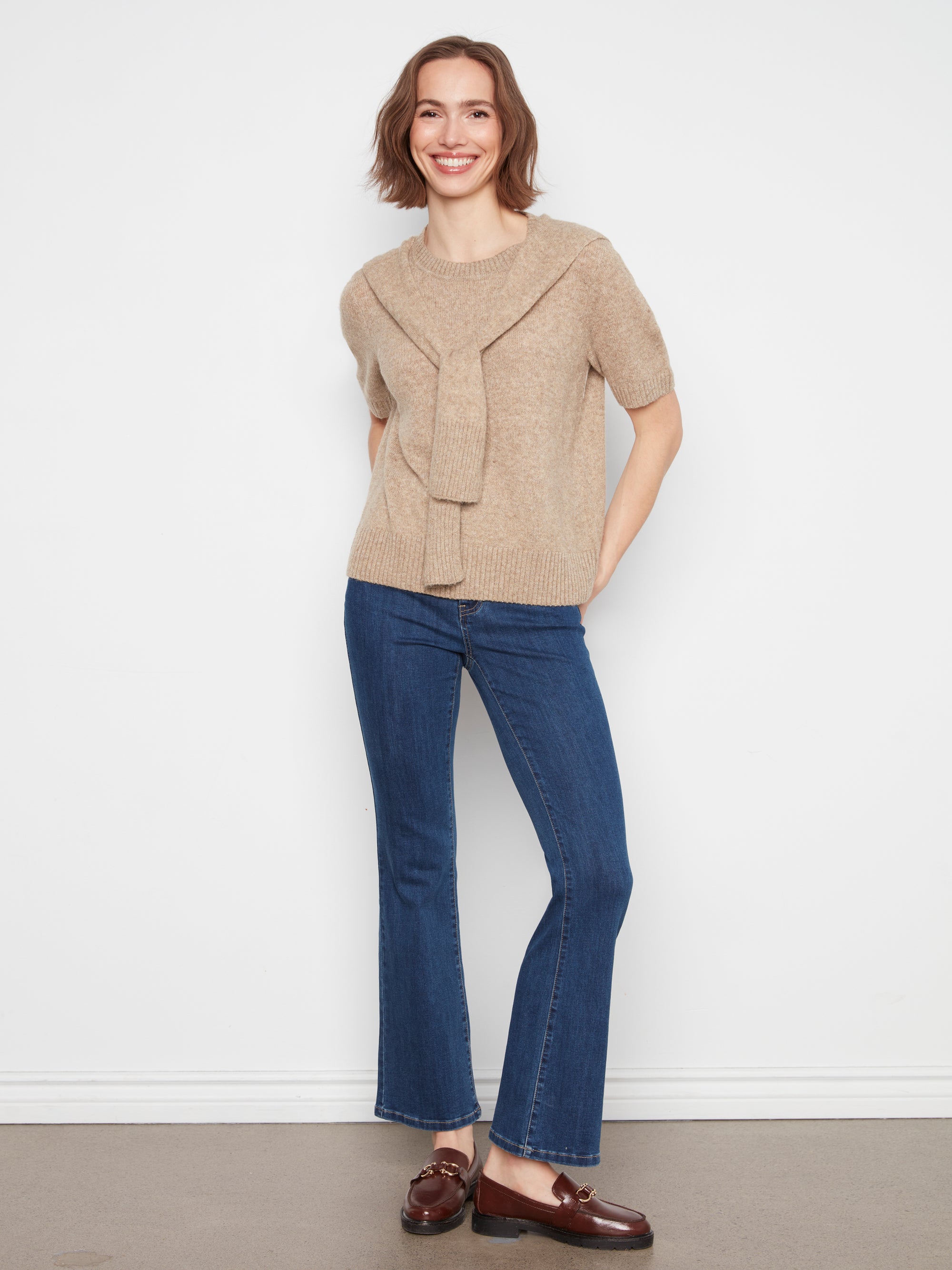 S/S PULLOVER SWEATER | KNOTTED SLEEVES-Jackets & Sweaters-CHARLIE B-Coriander