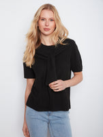 S/S PULLOVER SWEATER | KNOTTED SLEEVES-Jackets & Sweaters-CHARLIE B-XSMALL-Black-Coriander