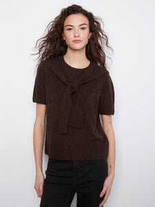 S/S PULLOVER SWEATER | KNOTTED SLEEVES-Jackets & Sweaters-CHARLIE B-XSMALL-COFFEE-Coriander