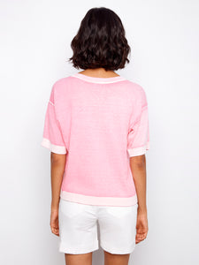 S/S PULLOVER SWEATER | REVERSE PRINT CREW NECK-Jackets & Sweaters-CHARLIE B-Coriander