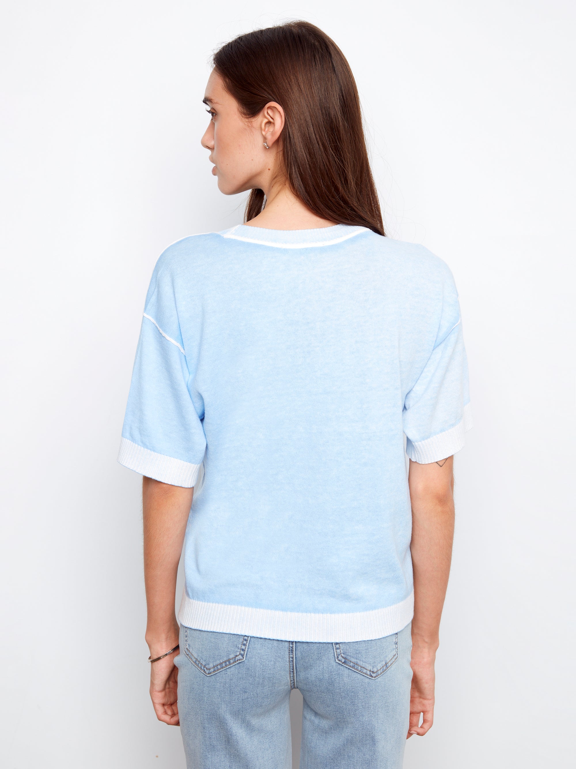 S/S PULLOVER SWEATER | REVERSE PRINT CREW NECK-Jackets & Sweaters-CHARLIE B-Coriander