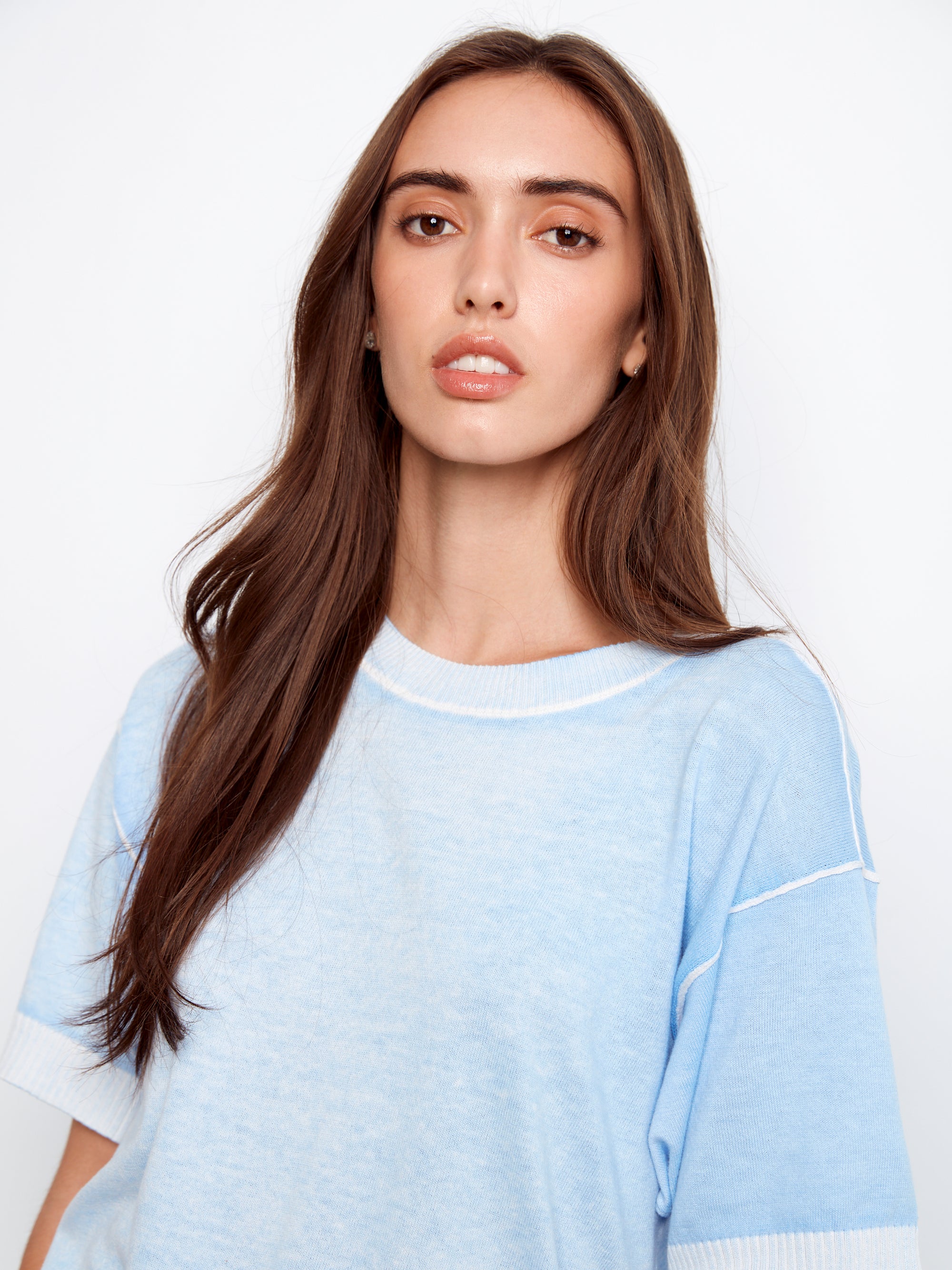 S/S PULLOVER SWEATER | REVERSE PRINT CREW NECK-Jackets & Sweaters-CHARLIE B-Coriander
