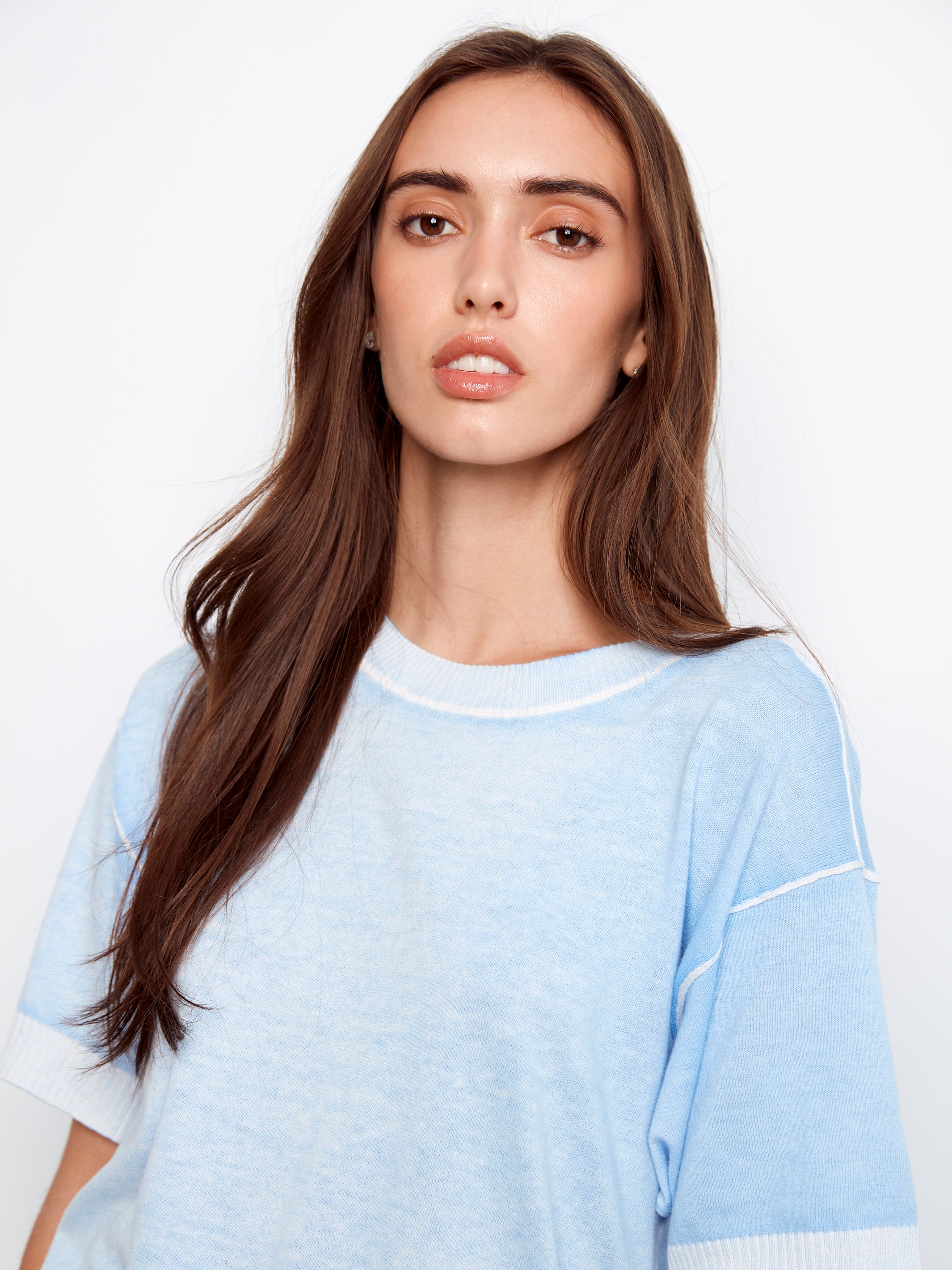 S/S PULLOVER SWEATER | REVERSE PRINT CREW NECK-Jackets & Sweaters-CHARLIE B-Coriander