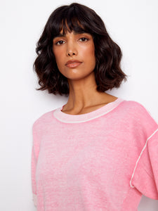 S/S PULLOVER SWEATER | REVERSE PRINT CREW NECK-Jackets & Sweaters-CHARLIE B-Coriander
