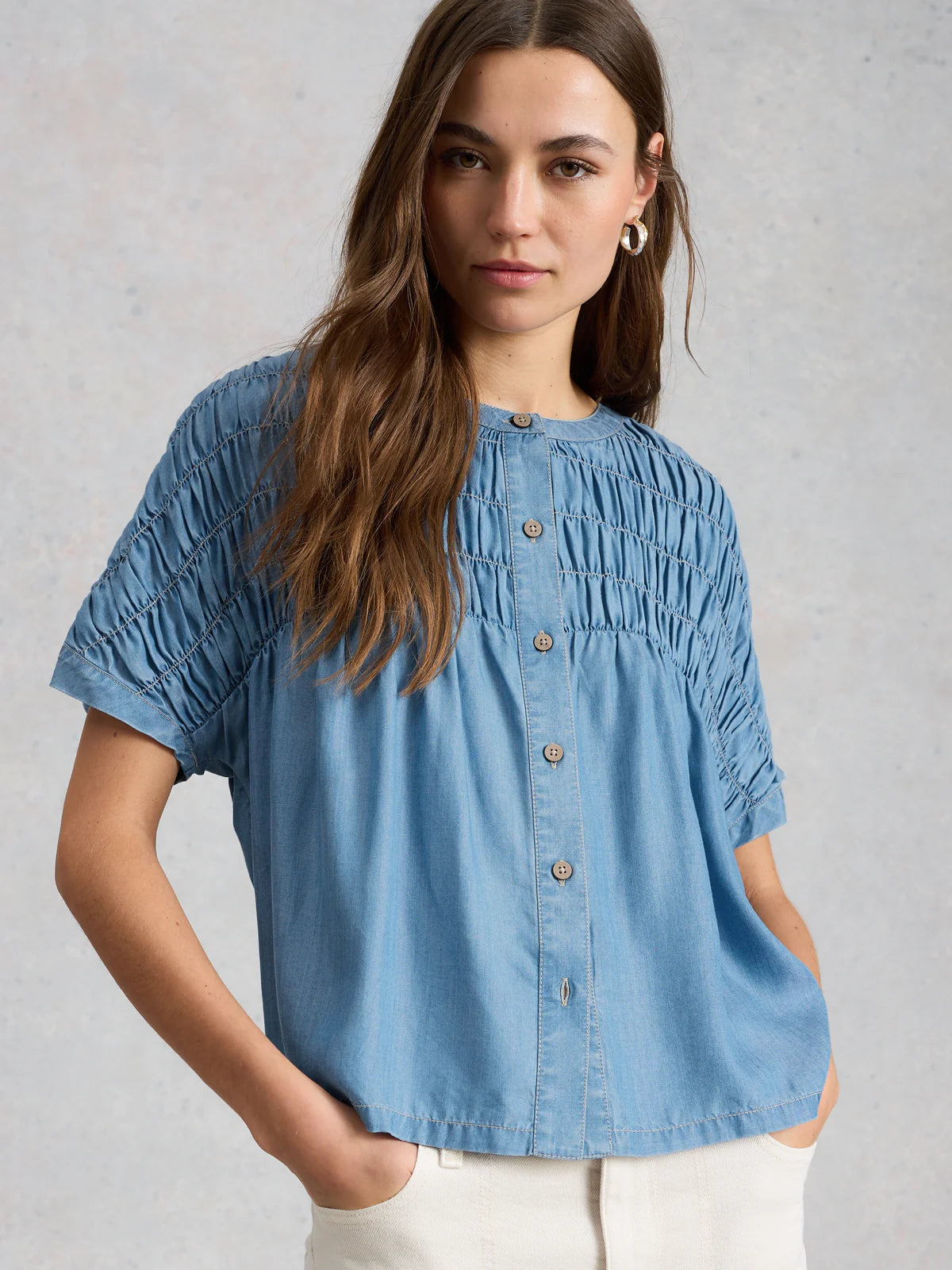 S/S SHIRT | TAMMIE CHAMBRAY-Tops-WHITE STUFF-10-DENIM-Coriander