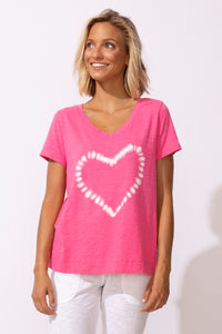 S/S TEE | V-NECK HEART-Tops-ESCAPE-SMALL-COSMO-Coriander