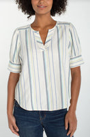 S/S TOP| POPOVER-Top-LIVERPOOL-SMALL-CREAM BLU-MULTI STRP-Coriander