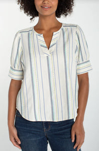 S/S TOP| POPOVER-Top-LIVERPOOL-SMALL-CREAM BLU-MULTI STRP-Coriander