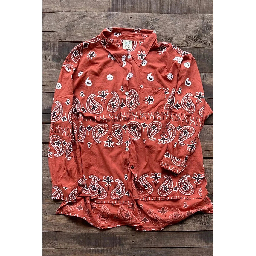 STARBURST TOP - VINTAGE RED BANDANA-Shirt-JADED GYPSY-ONE-RED BANDADA-Coriander