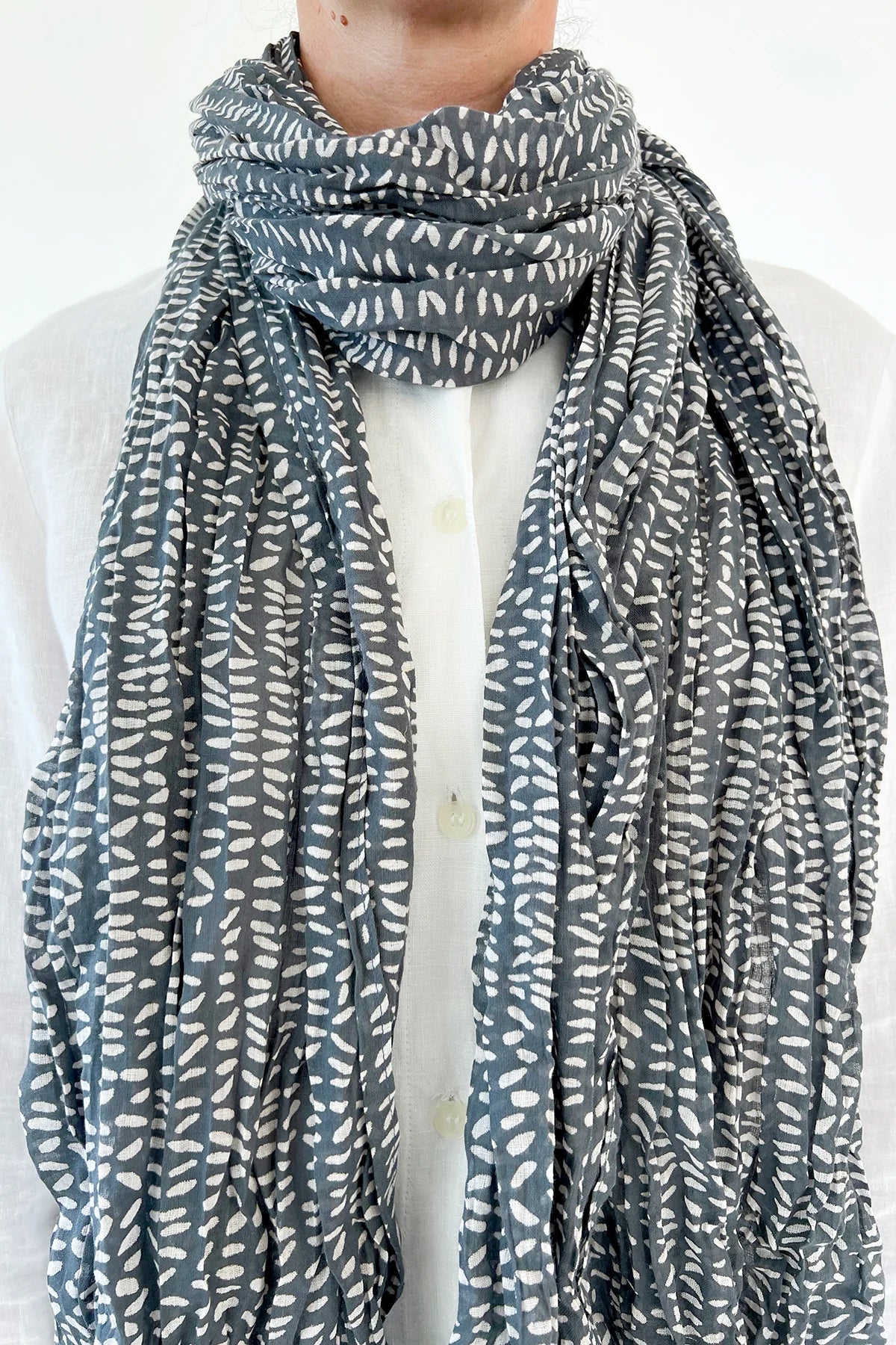 STITCH COTTON SCARF - COAL-Scarves & Wraps-SEE DESIGN-Coriander