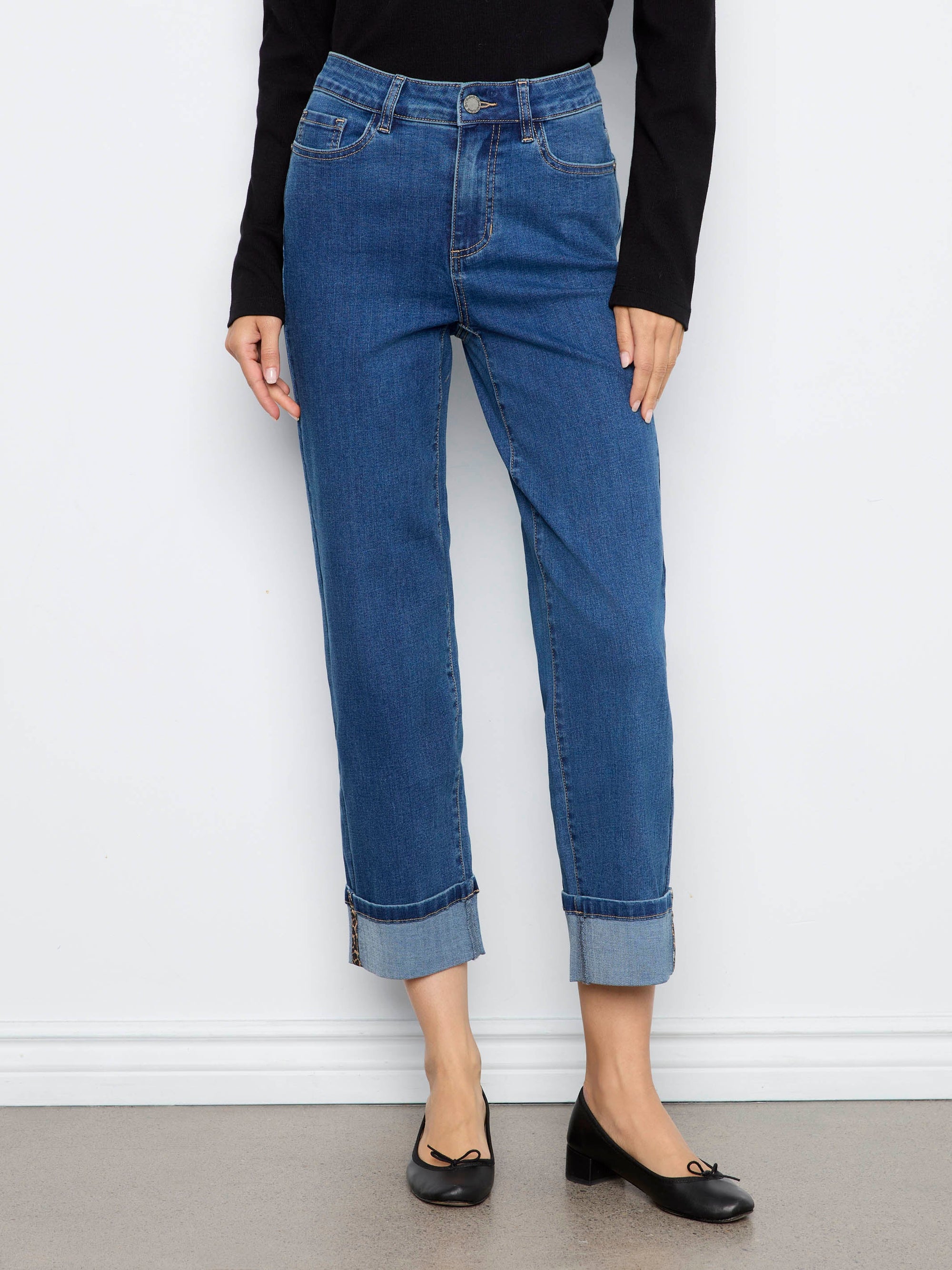 STRAIGHT LEG DENIM | CUFFED with LEOPARD TRIM