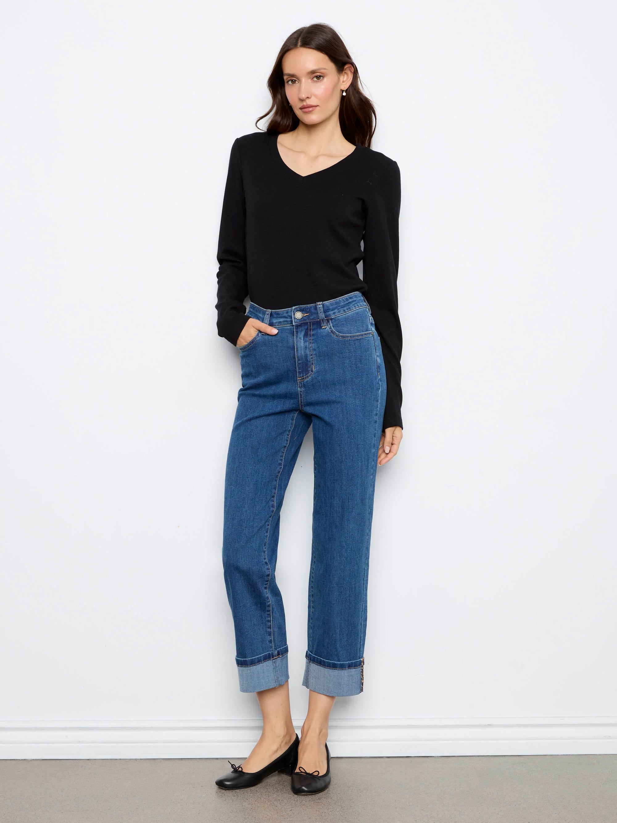 STRAIGHT LEG DENIM | CUFFED with LEOPARD TRIM