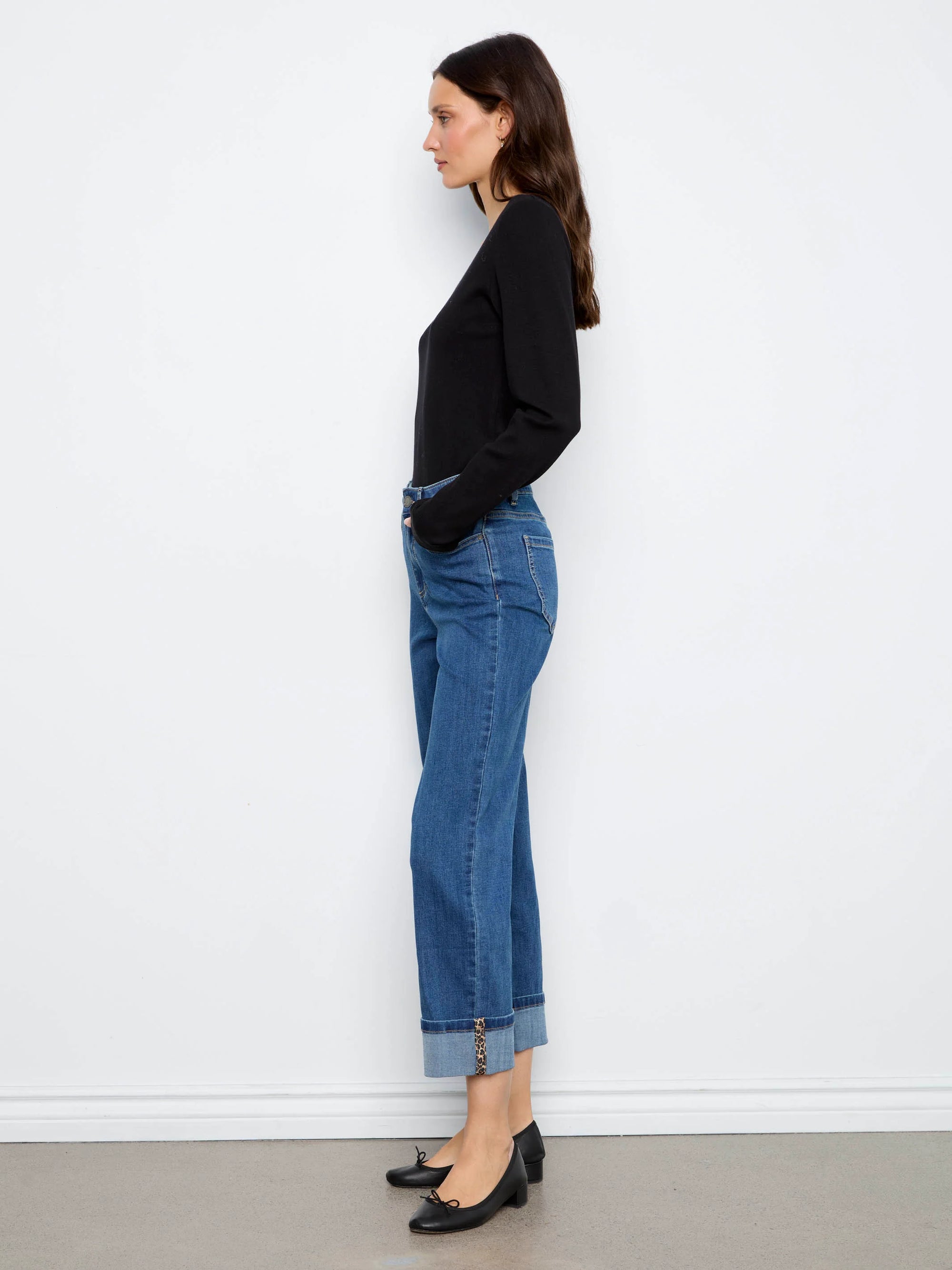 STRAIGHT LEG DENIM | CUFFED with LEOPARD TRIM