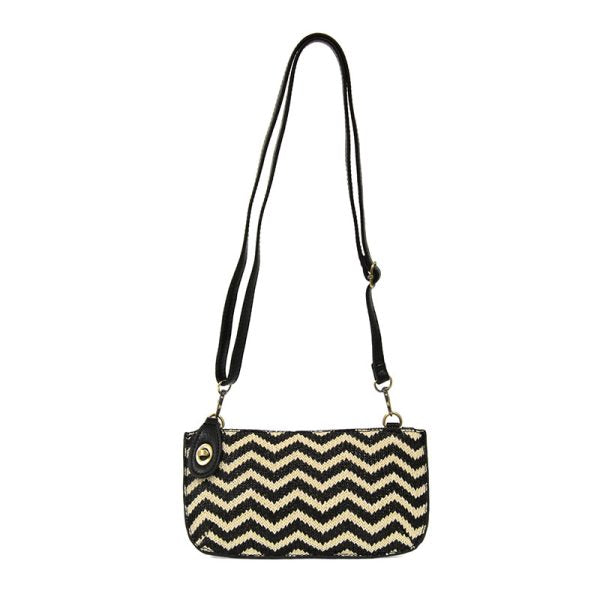 STRAW MINI CROSSBODY WRISTLET CLUTCH-Handbag-JOY SUSAN-BLACK + CREAM-Coriander