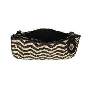 STRAW MINI CROSSBODY WRISTLET CLUTCH-Handbag-JOY SUSAN-BLACK + CREAM-Coriander