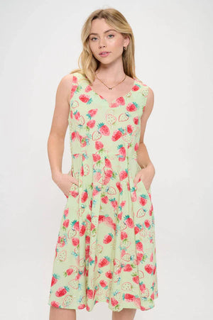 STRAWBERRY PRINT DRESS-Dresses-SM WARDROBE-SMALL-GREEN-Coriander