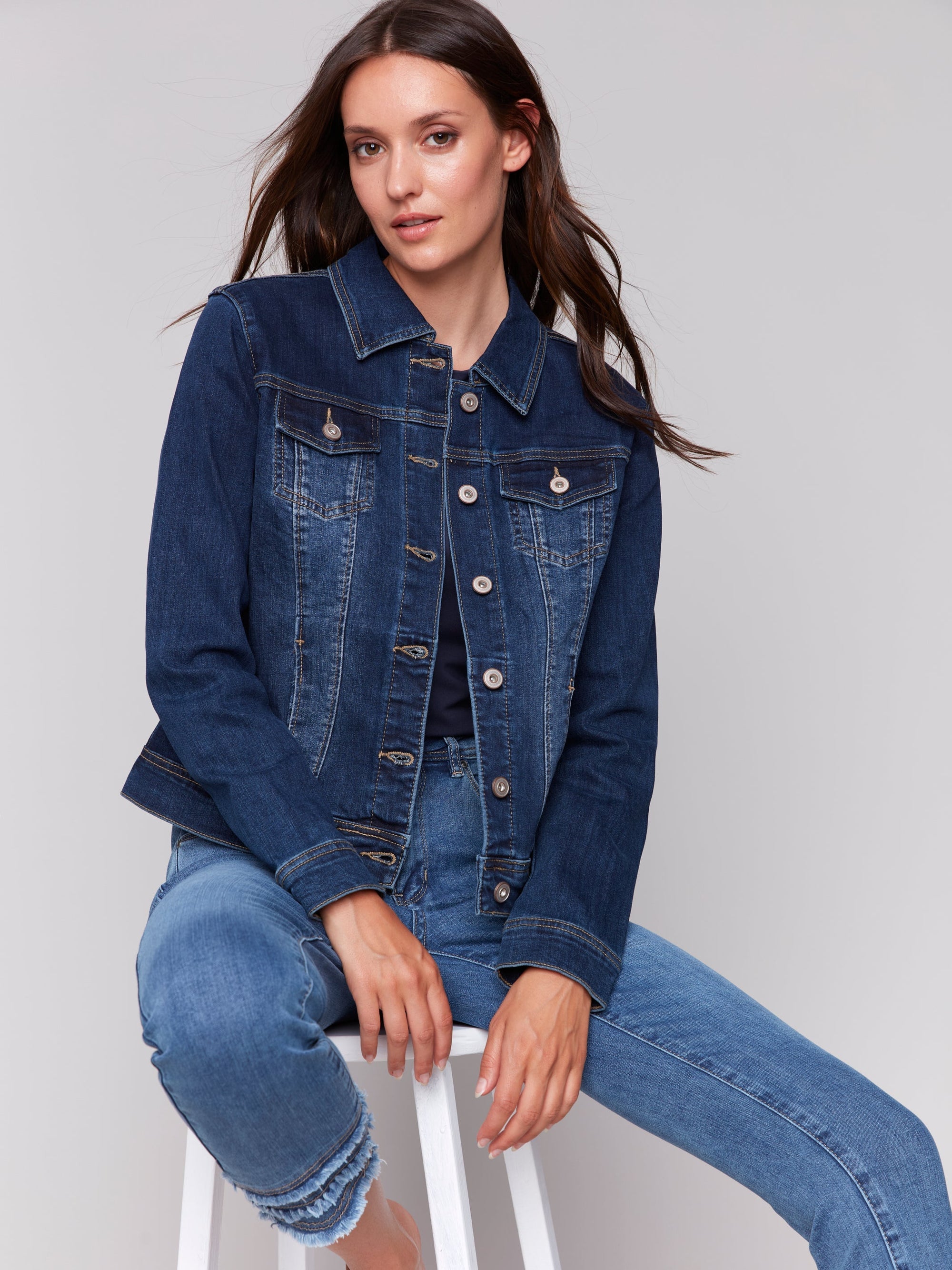 STRETCH DENIM JACKET-Jackets & Sweaters-CHARLIE B-Coriander