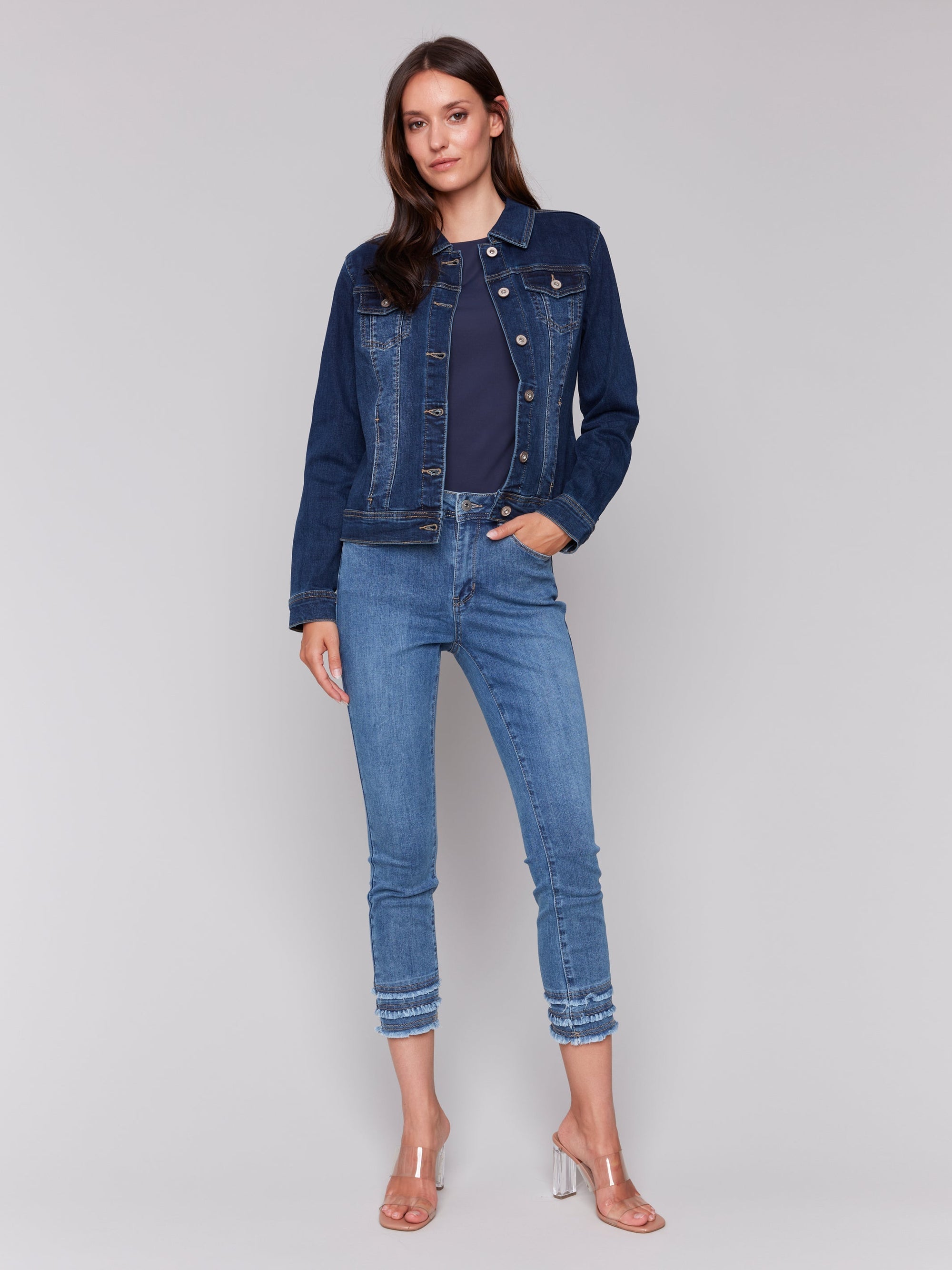 STRETCH DENIM JACKET-Jackets & Sweaters-CHARLIE B-Coriander