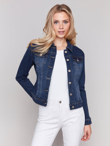 STRETCH DENIM JACKET-Jackets & Sweaters-CHARLIE B-SMALL-INDIGO-Coriander