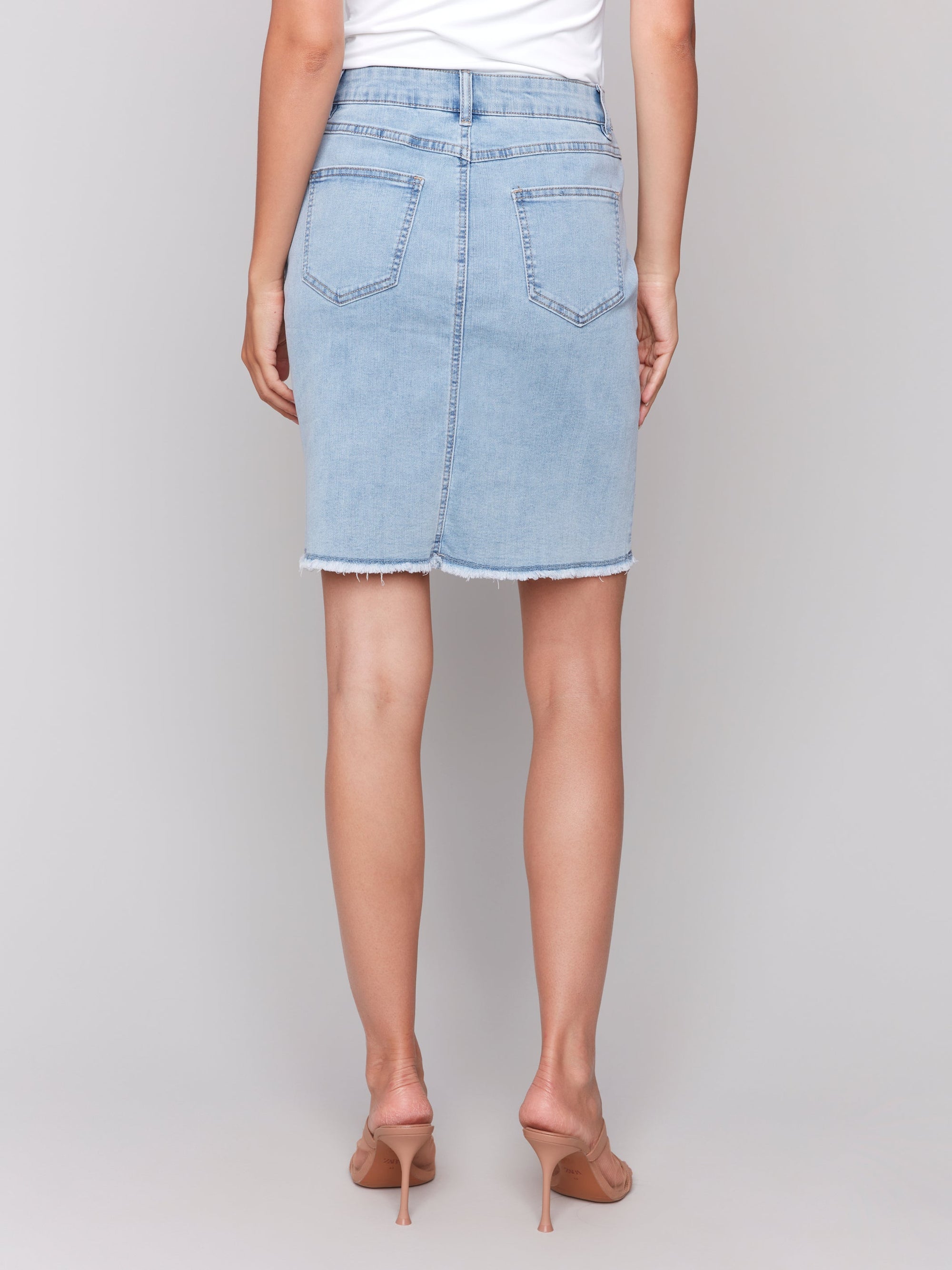 STRETCH DENIM SKORT W/FRAYED HEM-Bottoms-CHARLIE B-Coriander