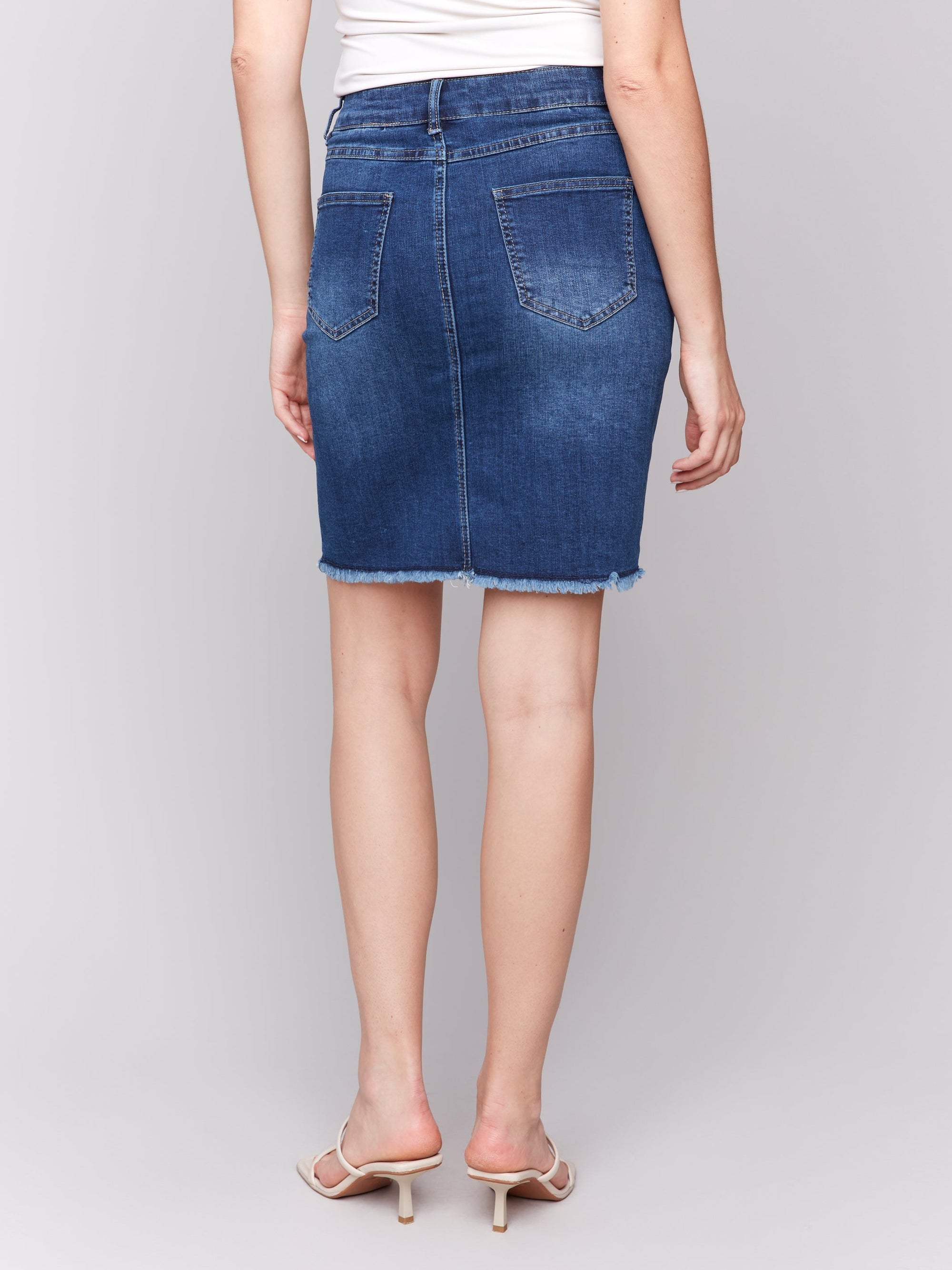 STRETCH DENIM SKORT W/FRAYED HEM-Bottoms-CHARLIE B-Coriander