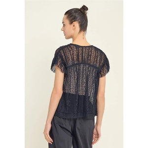 STRETCH LACE RUFFLE BLOUSE-Tops-GRADE AND GATHER-Coriander