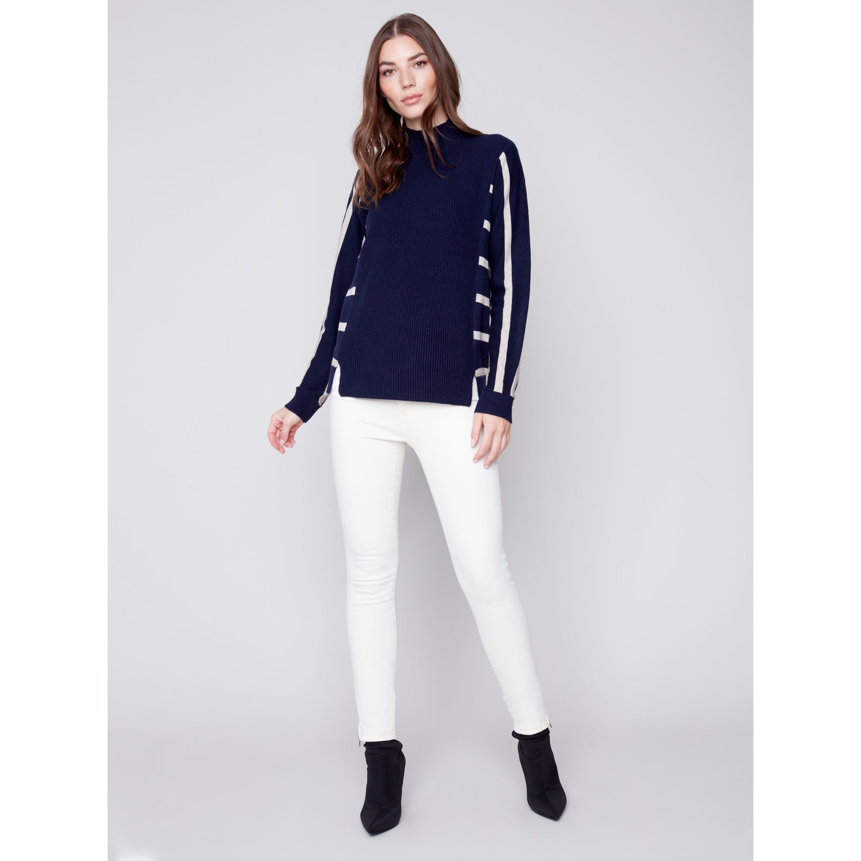 STRIPE COMBO TURTLENECK SWEATER-Jackets & Sweaters-CHARLIE B-Coriander