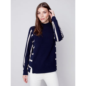 STRIPE COMBO TURTLENECK SWEATER-Jackets & Sweaters-CHARLIE B-Coriander