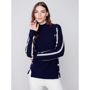 STRIPE COMBO TURTLENECK SWEATER-Jackets & Sweaters-CHARLIE B-Coriander