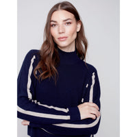 STRIPE COMBO TURTLENECK SWEATER-Jackets & Sweaters-CHARLIE B-SMALL-NAVY-Coriander