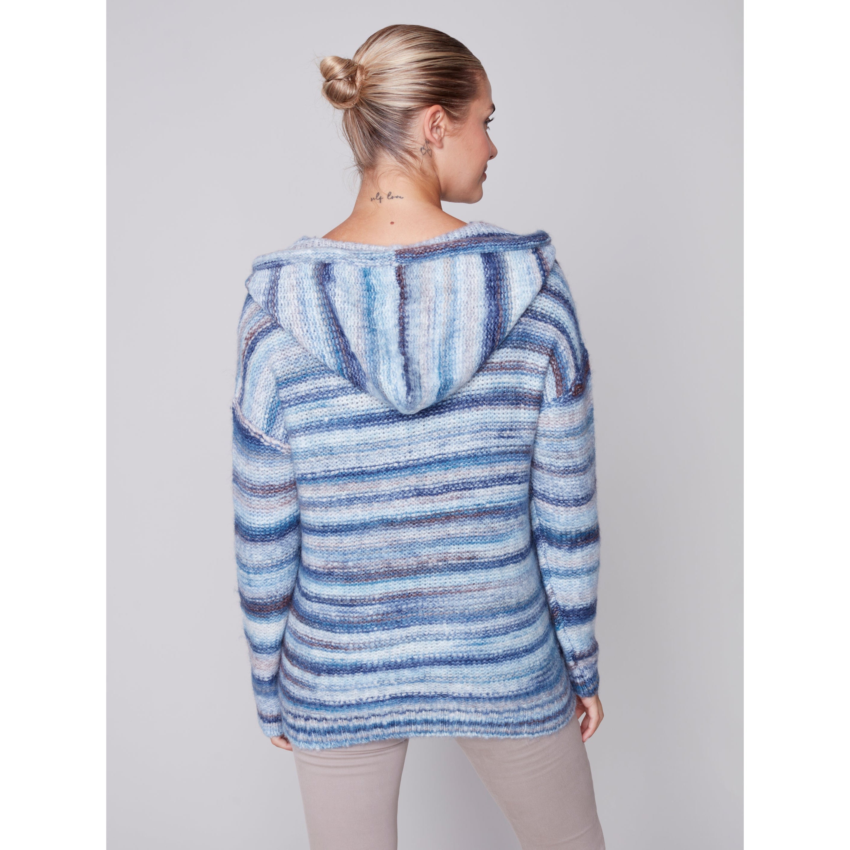 STRIPED HOODIE V-NECK-Jackets & Sweaters-CHARLIE B-Coriander