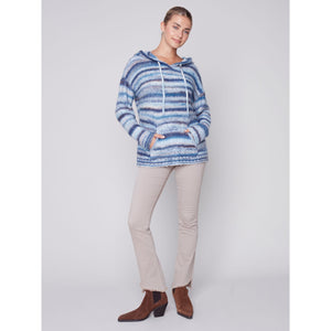 STRIPED HOODIE V-NECK-Jackets & Sweaters-CHARLIE B-Coriander