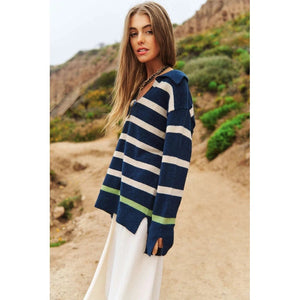 STRIPED V-NECK SWEATER-Jackets & Sweaters-DAVI & DANI-Coriander