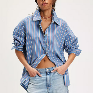 STRIPED VARSITY VIBES SHIRT-Top-FREE PEOPLE-Coriander