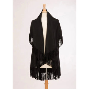 SUEDEY FRINGE SHAWL VEST-Jackets & Sweaters-LOOK BY M-BLACK-Coriander