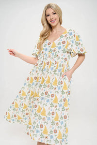 SUMMER FLORAL MIDI COTTON DRESS-Dresses-SM WARDROBE-SMALL-WHITE-Coriander