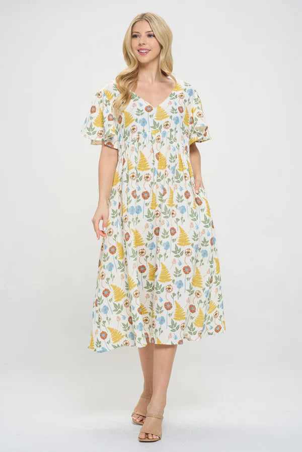 SUMMER FLORAL MIDI COTTON DRESS-Dresses-SM WARDROBE-Coriander